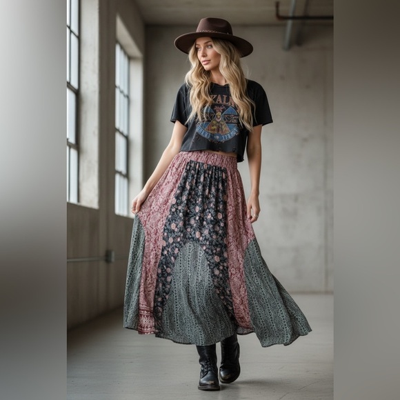 Angie Dresses & Skirts - NWT Angie Boho Mixed Media Floral Print Maxi Skirt
